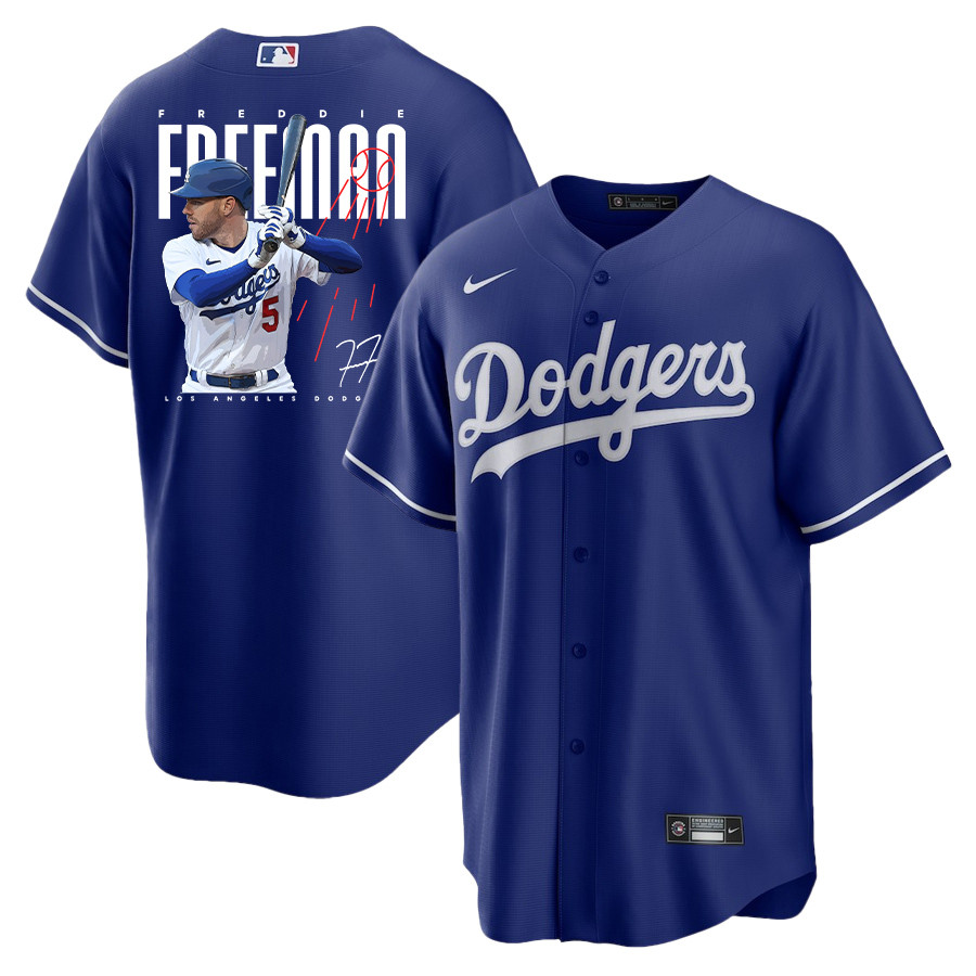 Freddie Freeman 5 Los Angeles Dodgers Signed Logo 2023 Alternate Player Men Jersey - Royal 