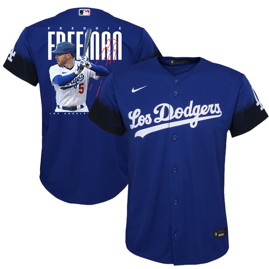 Freddie Freeman 5 Los Angeles Dodgers Signed Logo 2023 City Connect Player YOUTH Jersey - Royal 