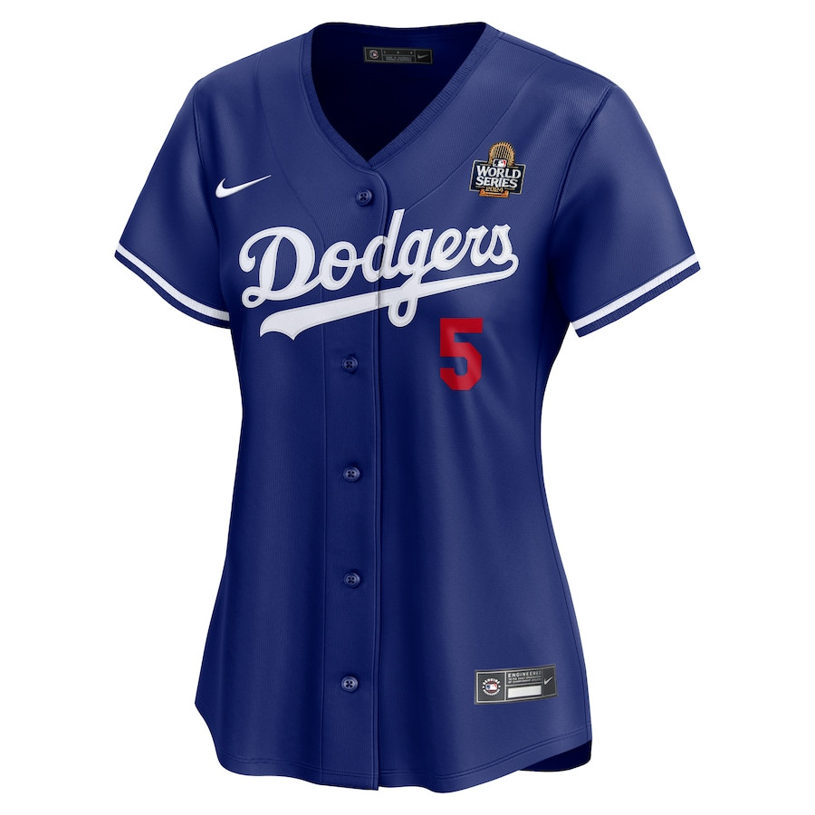 Alternative view of Freddie Freeman 5 Los Angeles Dodgers Women's 2024 World Series Alternate Limited Jersey - Royal 