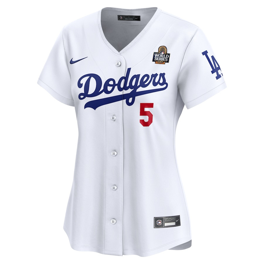 Alternative view of Freddie Freeman 5 Los Angeles Dodgers Women's 2024 World Series Limited Player Jersey - White 