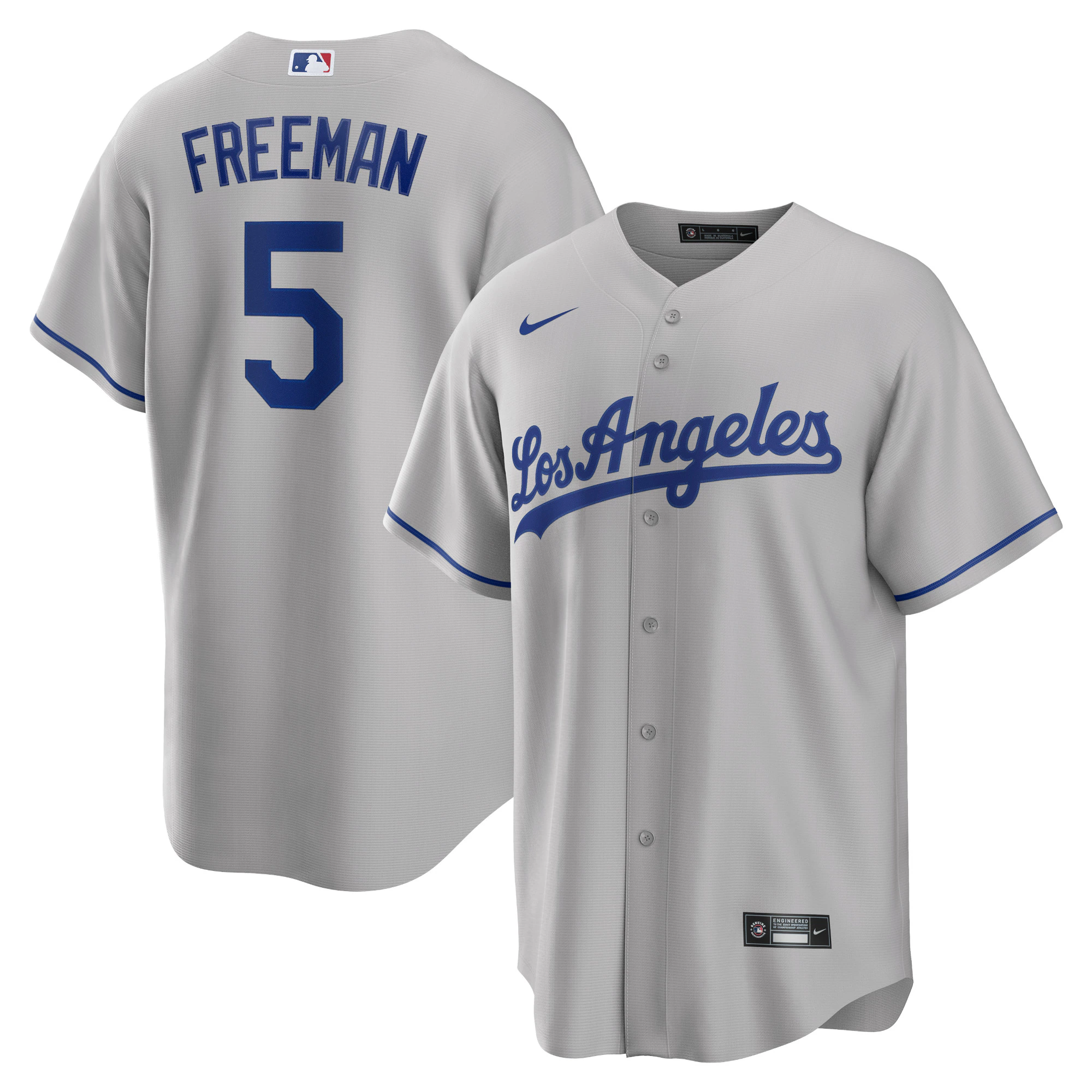 Alternative view of Freddie Freeman Los Angeles Dodgers Road Replica Player Jersey – Gray