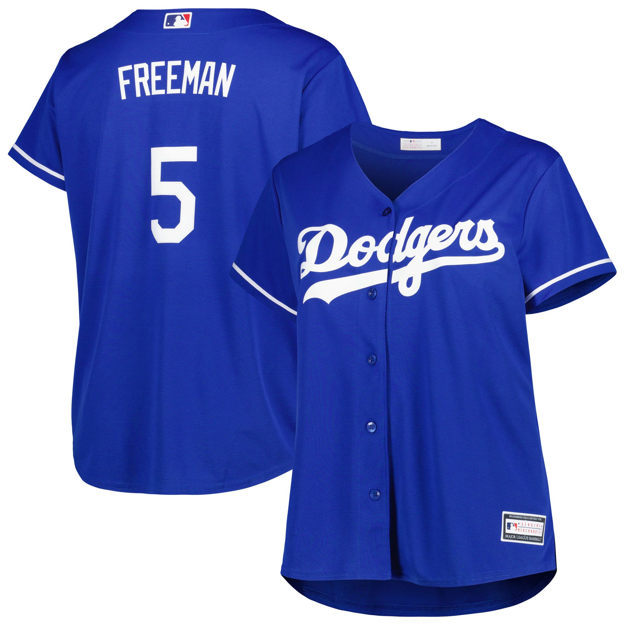 Alternative view of Freddie Freeman Los Angeles Dodgers Women's Plus Size Replica Player Jersey - Royal