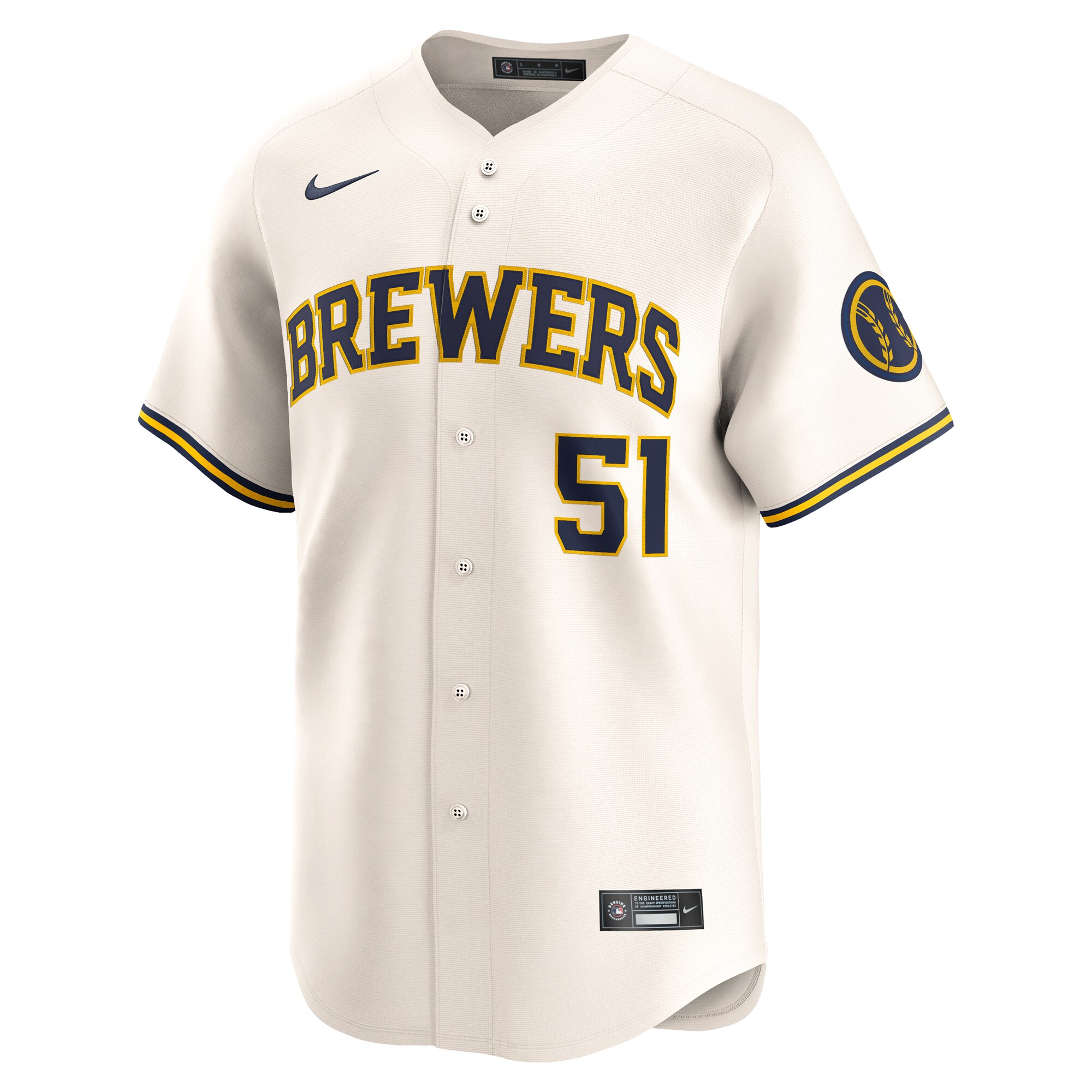 Alternative view of Freddy Peralta Milwaukee Brewers Home Limited Player Jersey - Cream