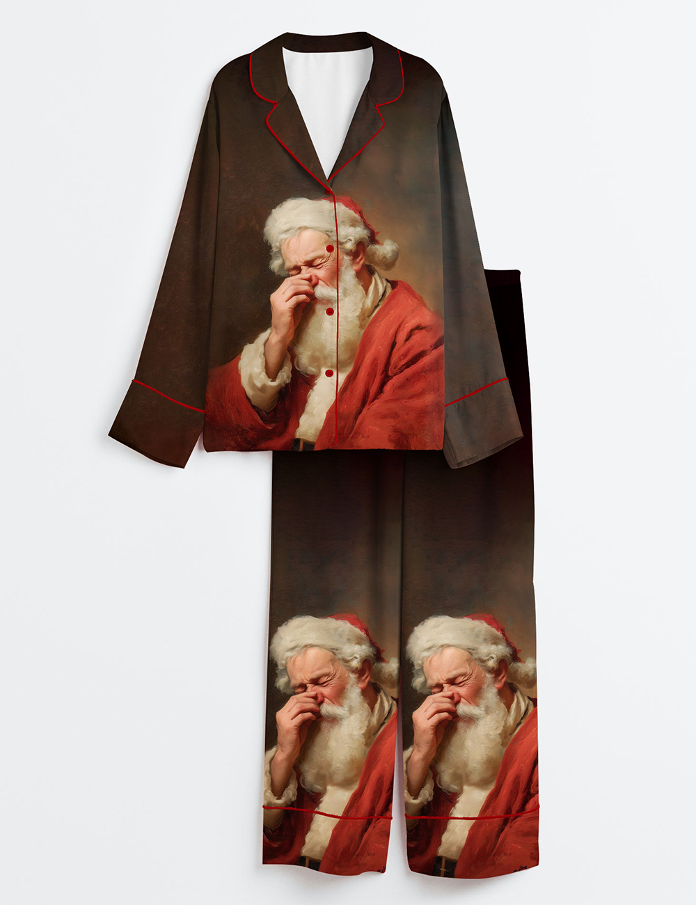 Alternative view of Funny Bathroom Christmas Vintage Stinky Bathroom Art Couples Matching Long Sleeve Satin Pajama Set