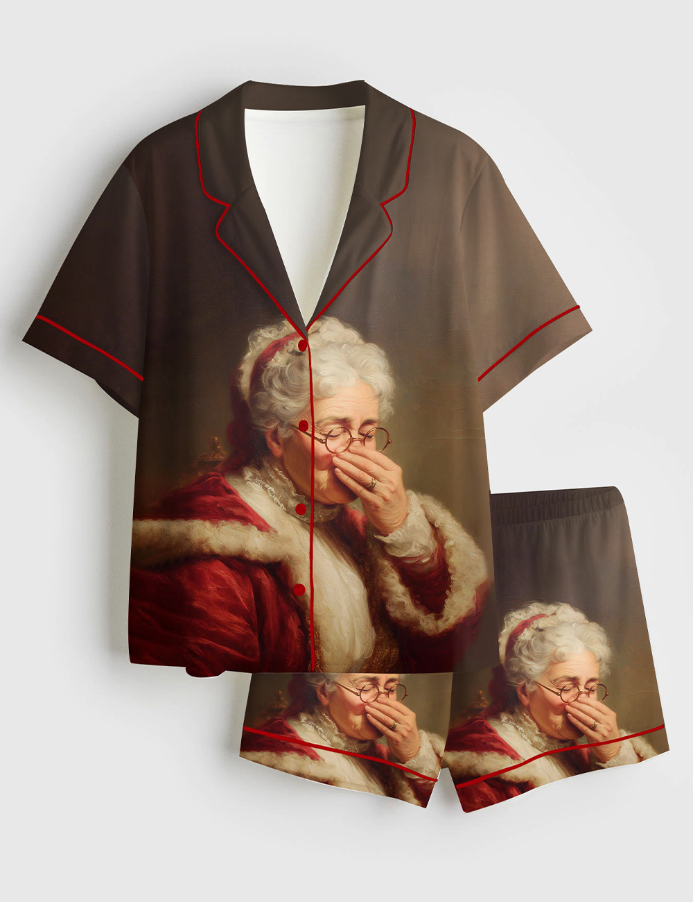 Funny Bathroom Christmas Vintage Stinky Bathroom Art Couples Matching Short Sleeve Satin Pajama Set