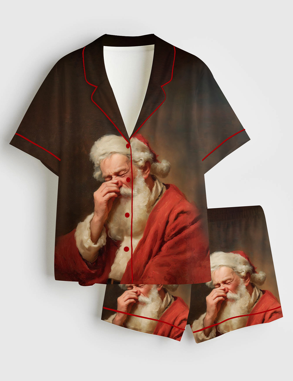 Alternative view of Funny Bathroom Christmas Vintage Stinky Bathroom Art Couples Matching Short Sleeve Satin Pajama Set