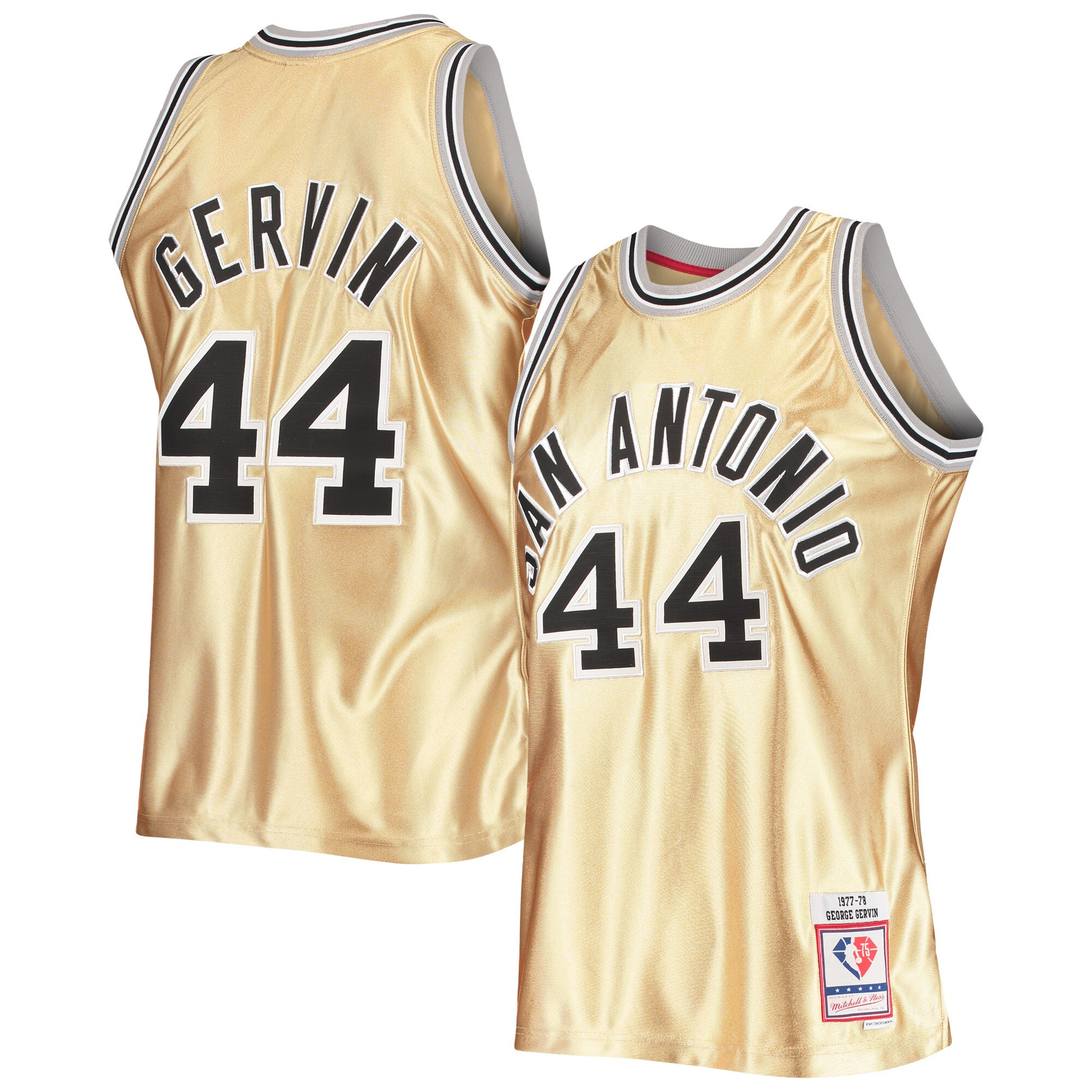 Alternative view of George Gervin San Antonio Spurs Mitchell & Ness 75th Anniversary 1977/78 Hardwood Classics Swingman Jersey - Gold