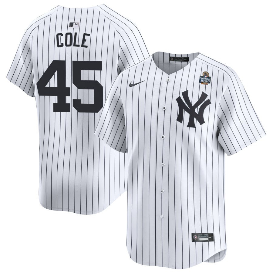 Gerrit Cole 45 New York Yankees 2024 World Series Home Limited Player Men Jersey - White 