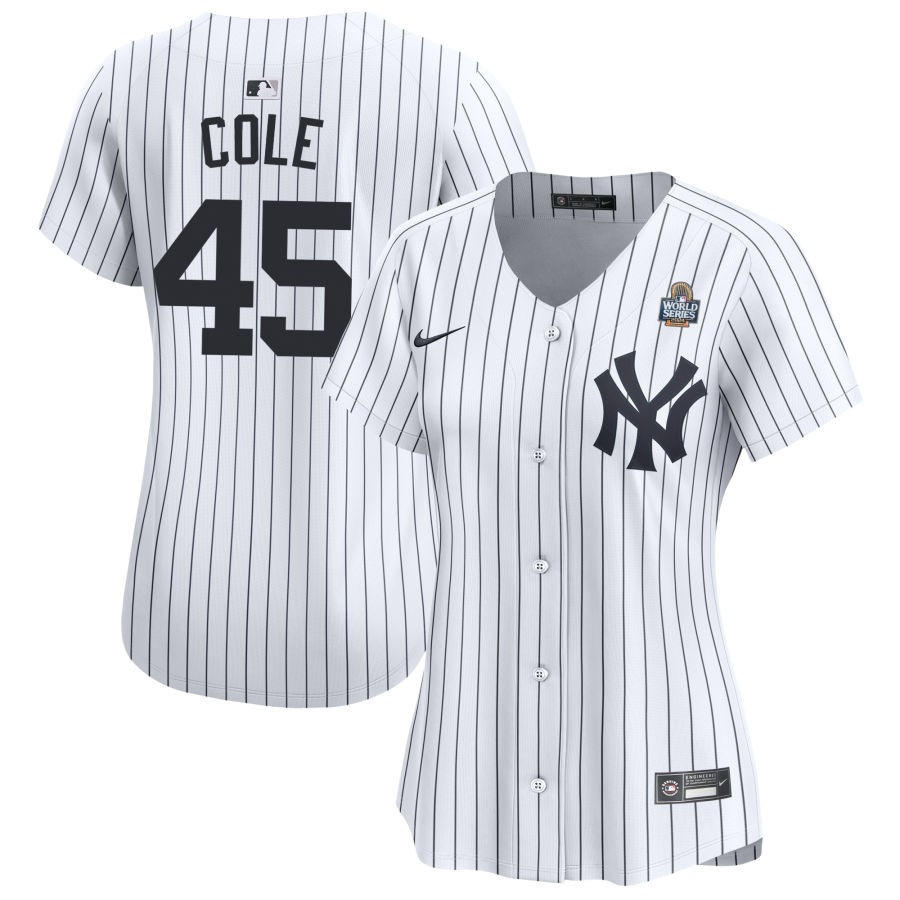 Gerrit Cole 45 New York Yankees Women's 2024 World Series Home Limited Jersey - White 