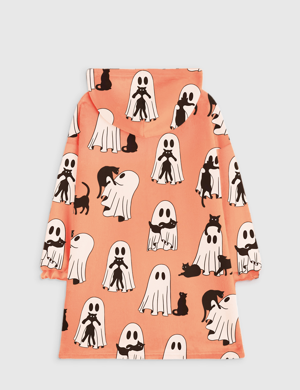 Alternative view of Ghost Cat Retro Ghost Halloween Spooky Season Flannel Blanket Hoodie