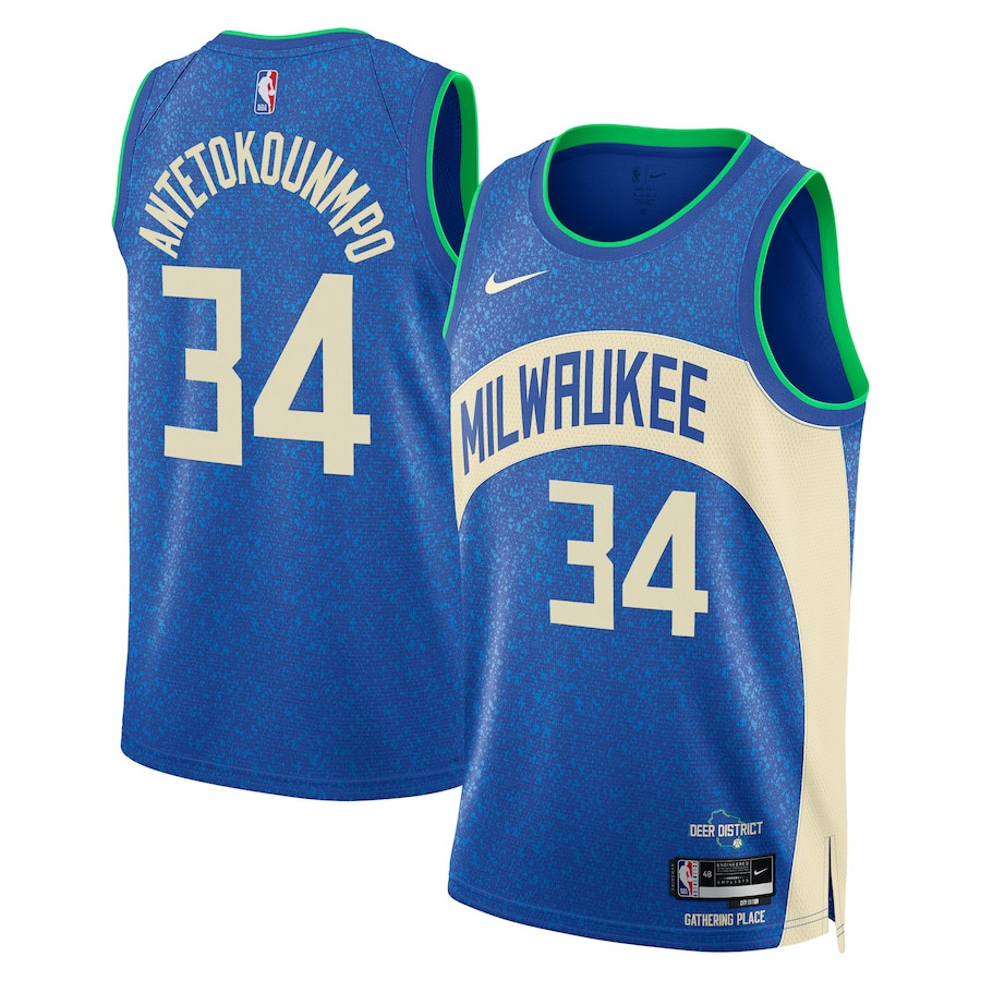Giannis Antetokounmpo 34 Milwaukee Bucks 2023/24 City Edition Swingman Jersey - Royal - JS640 