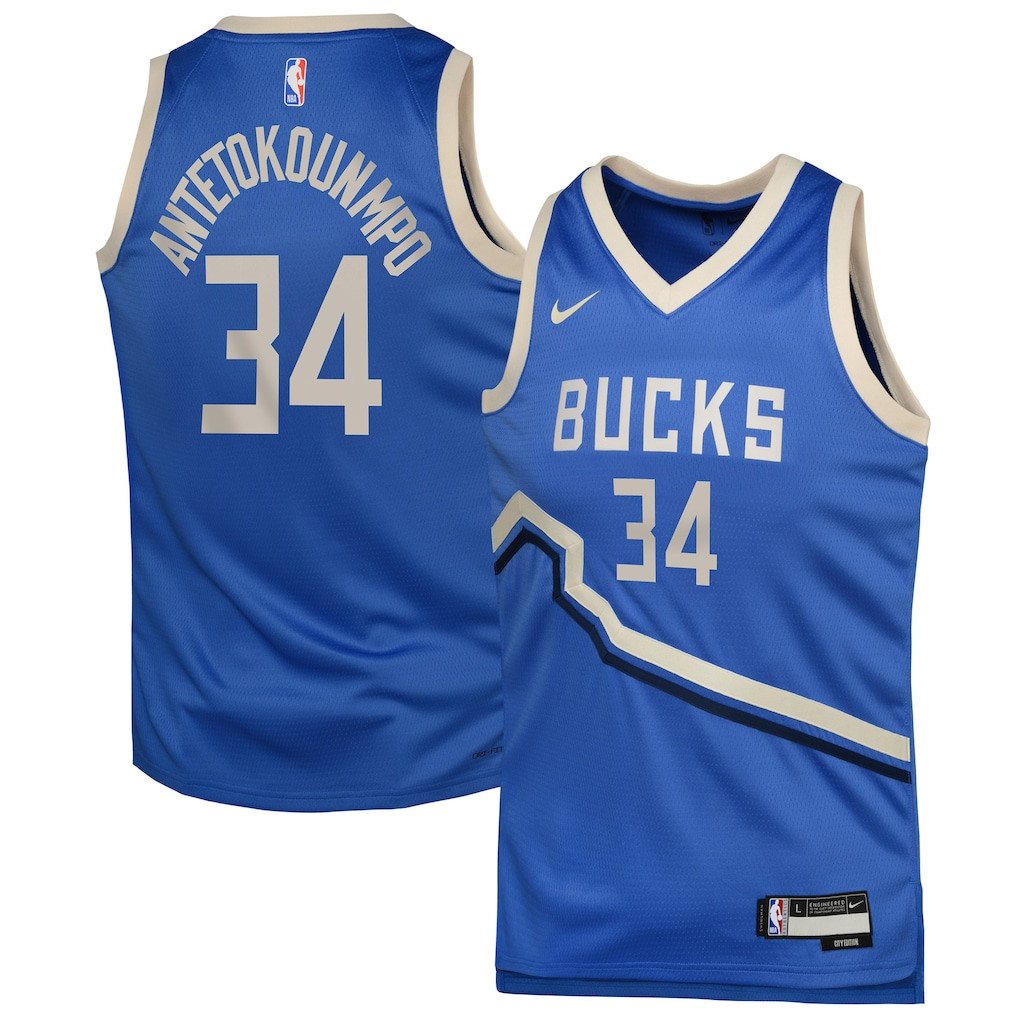 Giannis Antetokounmpo 34 Milwaukee Bucks 2024/25 Swingman Player YOUTH Jersey - City Edition - Royal - JS501 