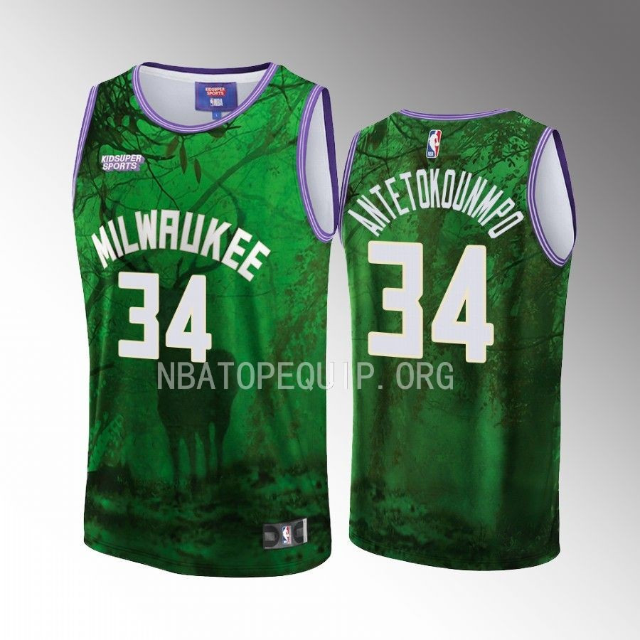 Giannis Antetokounmpo 34 Milwaukee Bucks NBA & KidSuper Studios Unisex Hometown Jersey - JS543 