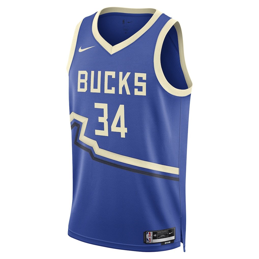 Alternative view of Giannis Antetokounmpo 34 Milwaukee Bucks Unisex 2024/25 Swingman Player Jersey - City Edition - Royal - JS113 