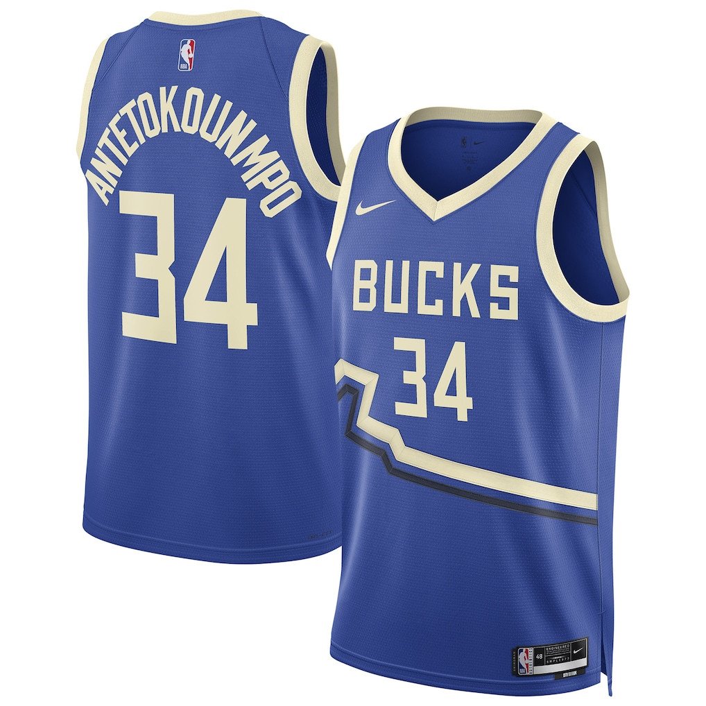 Giannis Antetokounmpo 34 Milwaukee Bucks Unisex 2024/25 Swingman Player Jersey - City Edition - Royal - JS113 