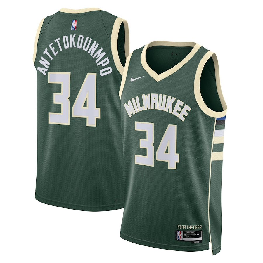 Giannis Antetokounmpo 34 Milwaukee Bucks Unisex Swingman Jersey - Icon Edition - Hunter Green - JS419 