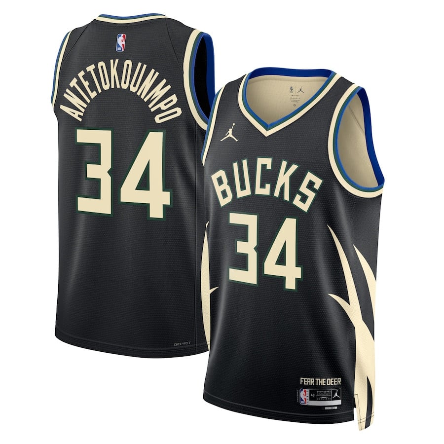 Giannis Antetokounmpo 34 Milwaukee Bucks Unisex Swingman Jersey - Statement Edition - Black - JS471 
