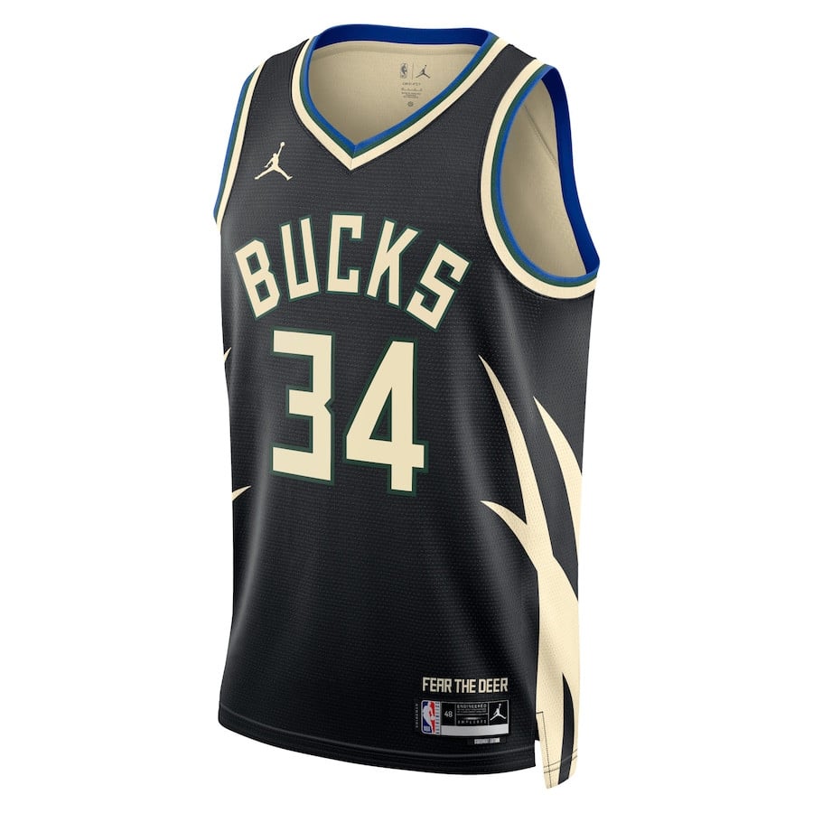 Alternative view of Giannis Antetokounmpo 34 Milwaukee Bucks Unisex Swingman Jersey - Statement Edition - Black - JS471 