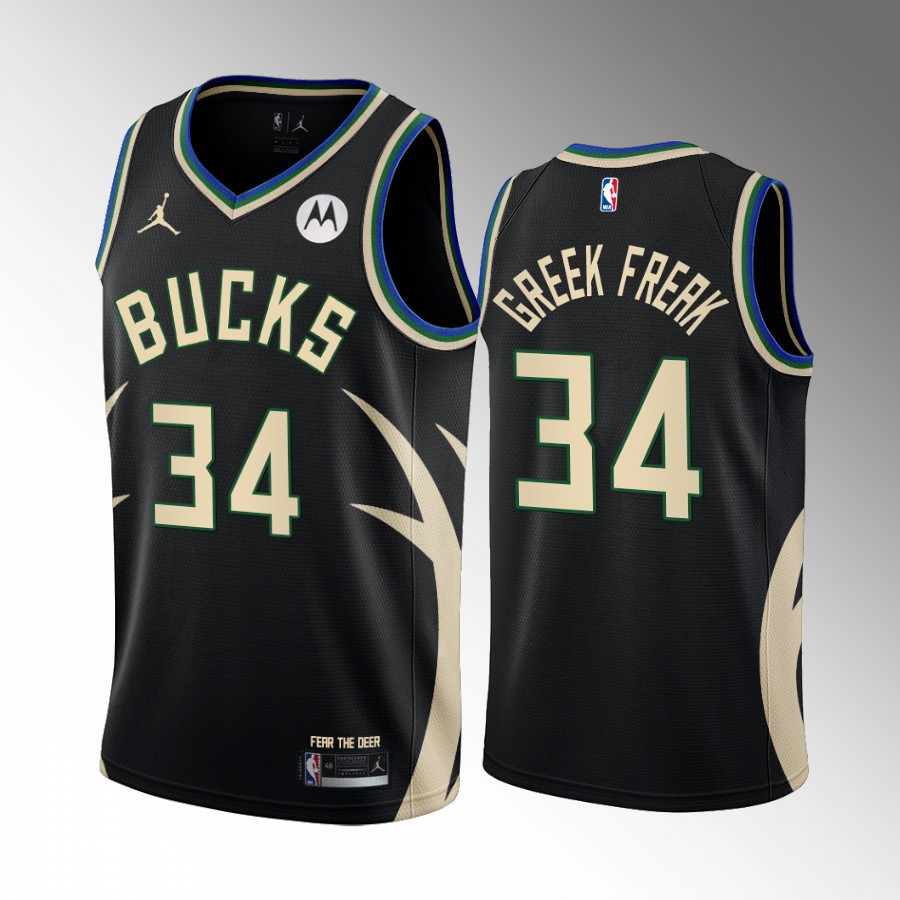 Giannis Antetokounmpo Greek Freak 34 Milwaukee Bucks Black Jersey Statement - JS495 