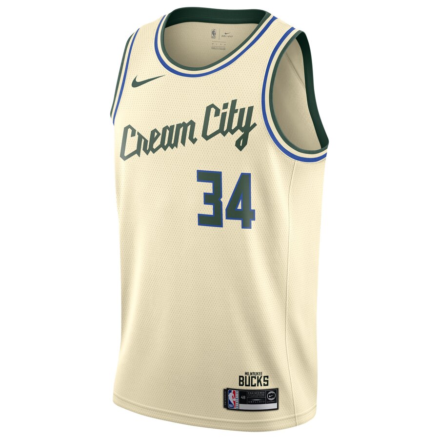Alternative view of Giannis Antetokounmpo Milwaukee Bucks 2019/20 Finished Swingman Jersey Cream - City Edition