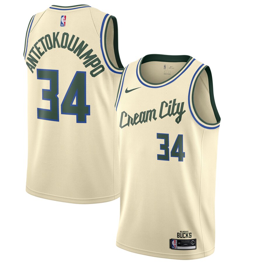 Giannis Antetokounmpo Milwaukee Bucks 2019/20 Finished Swingman Jersey Cream - City Edition