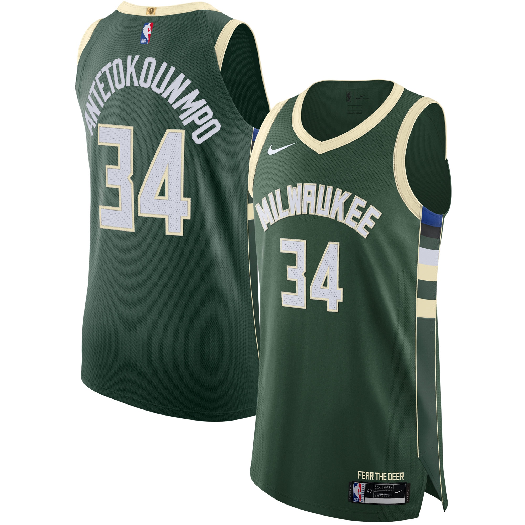 Alternative view of Giannis Antetokounmpo Milwaukee Bucks 2020/21 Authentic Jersey - Icon Edition - Hunter Green