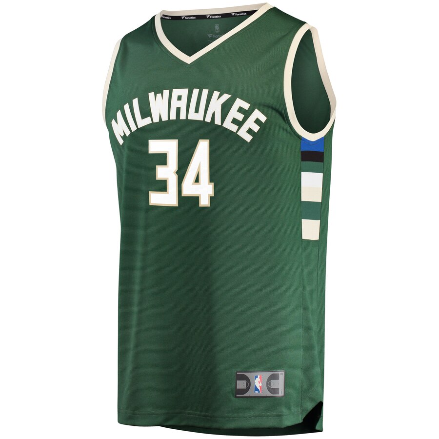 Alternative view of Giannis Antetokounmpo Milwaukee Bucks Fanatics Branded Fast Break Replica Jersey Green - Icon Edition