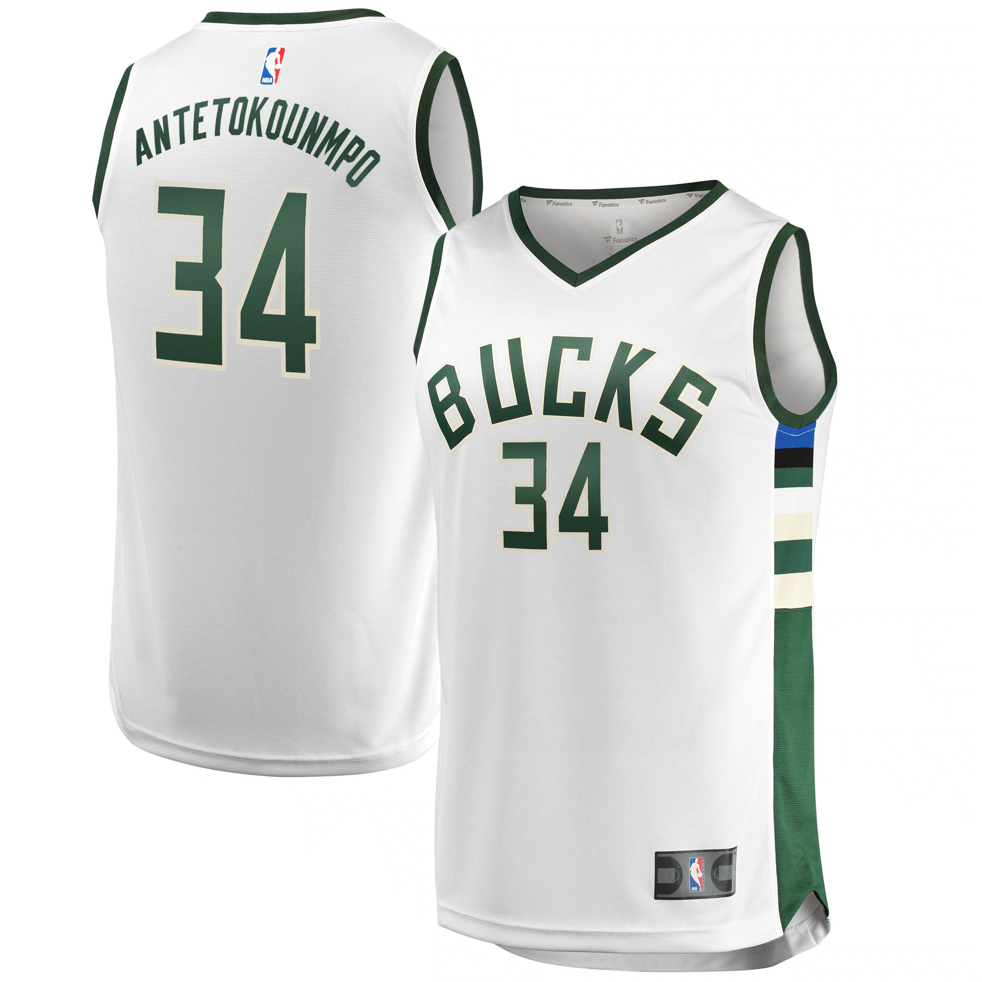 Alternative view of Giannis Antetokounmpo Milwaukee Bucks Fanatics Branded Fast Break Replica Jersey White - Association Edition