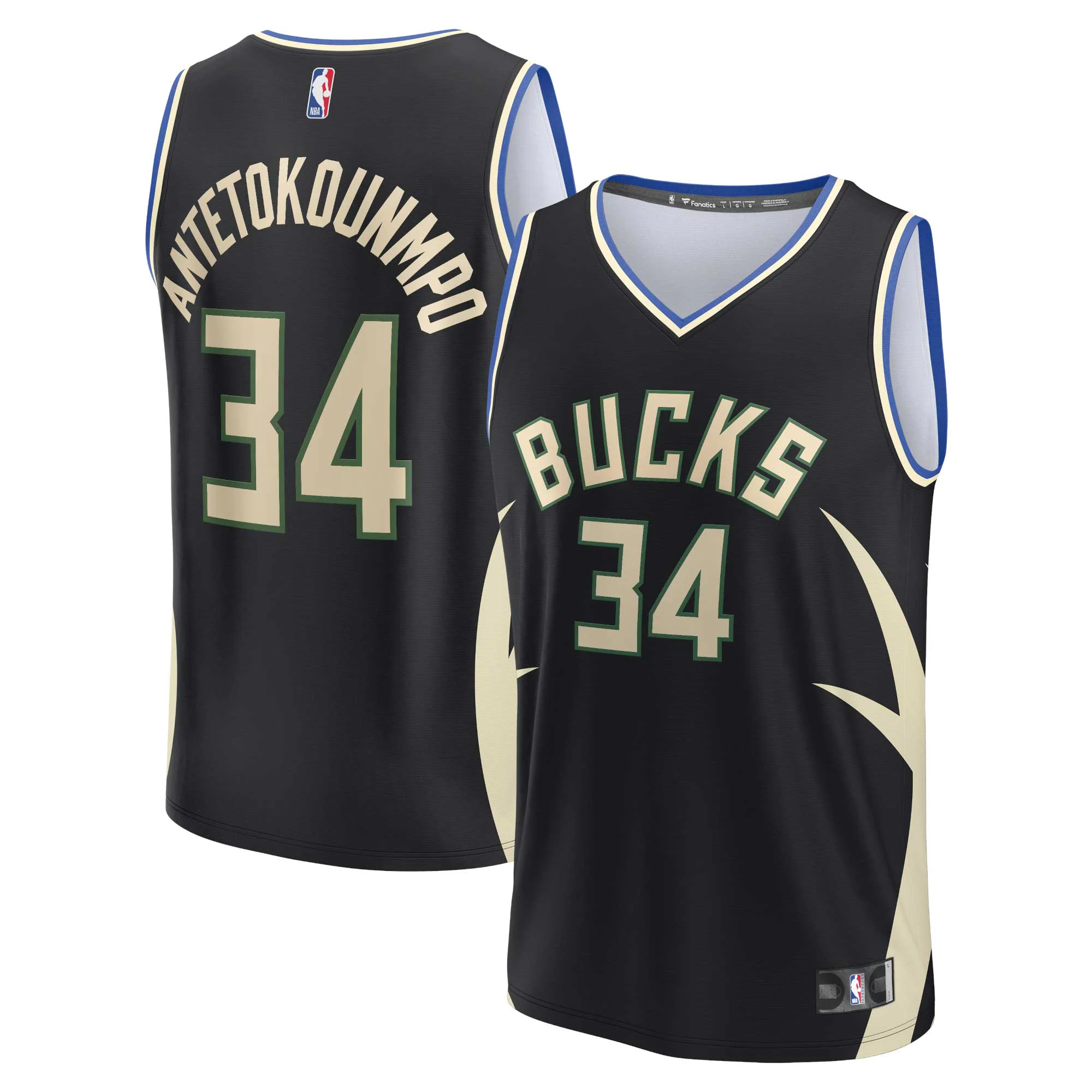 Alternative view of Giannis Antetokounmpo Milwaukee Bucks Fanatics Branded Fast Break Replica Player Jersey - Statement Edition - Black