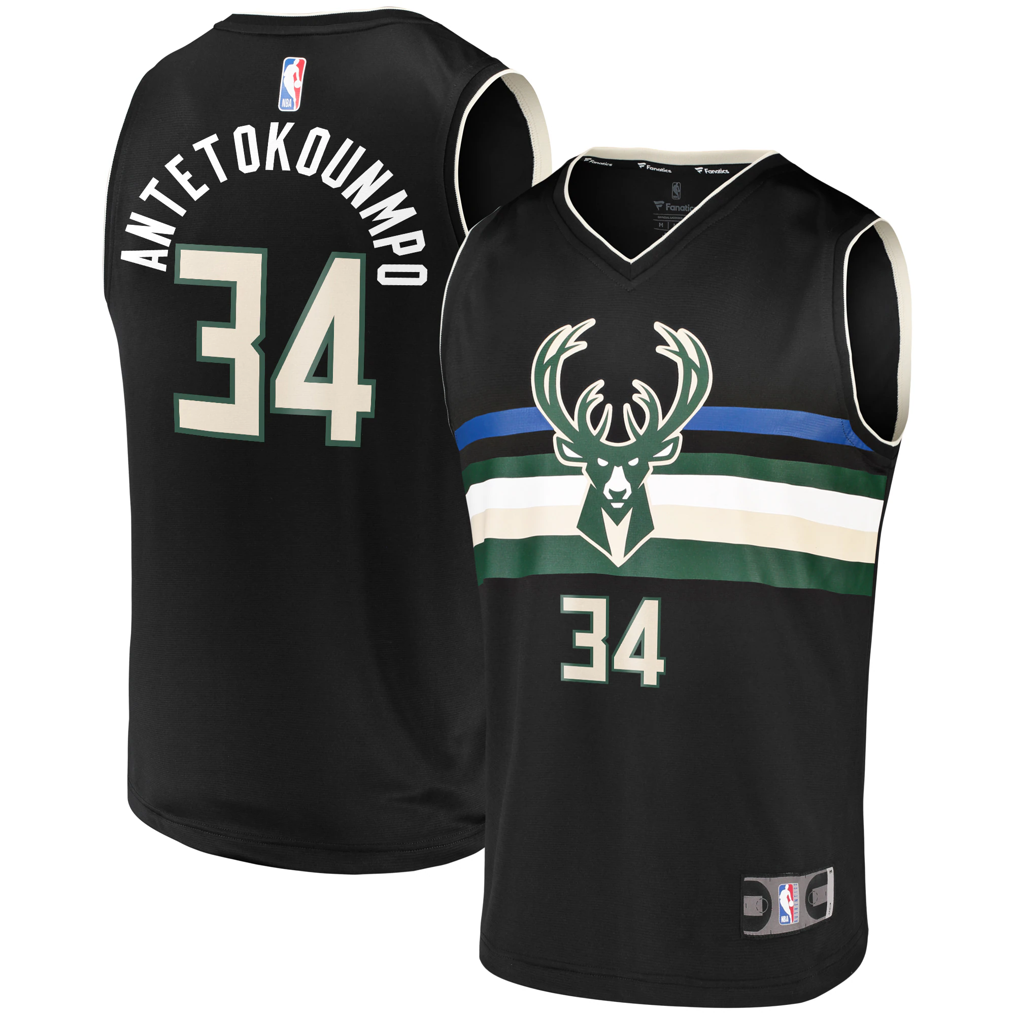 Alternative view of Giannis Antetokounmpo Milwaukee Bucks Fanatics Branded Fast Break Team Replica Jersey – Statement Edition – Black