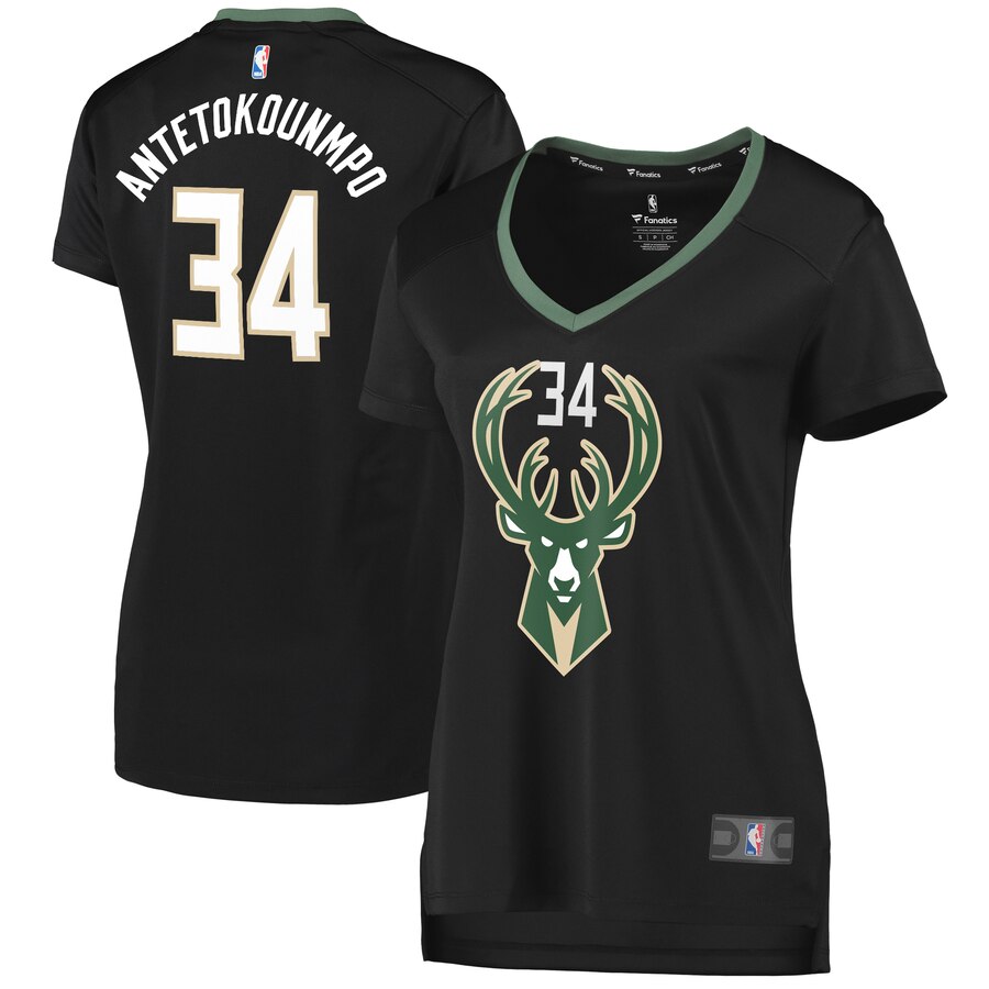Giannis Antetokounmpo Milwaukee Bucks Fanatics Branded Women's Fast Break Replica Player Jersey - Statement Edition - Black