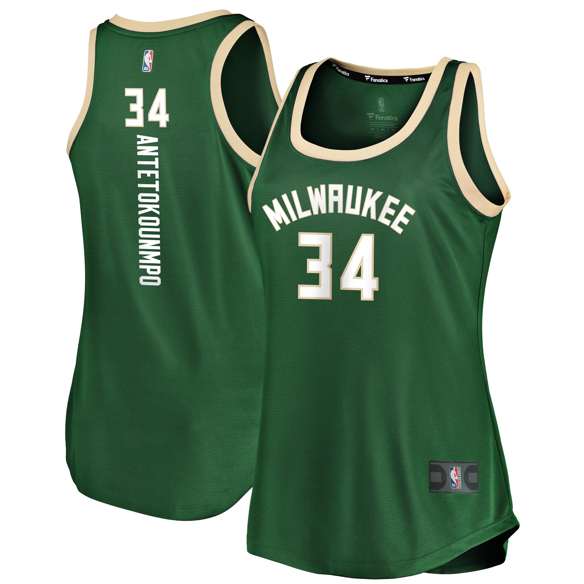 Alternative view of Giannis Antetokounmpo Milwaukee Bucks Fanatics Branded Women’s Fast Break Tank Jersey – Icon Edition – Hunter Green