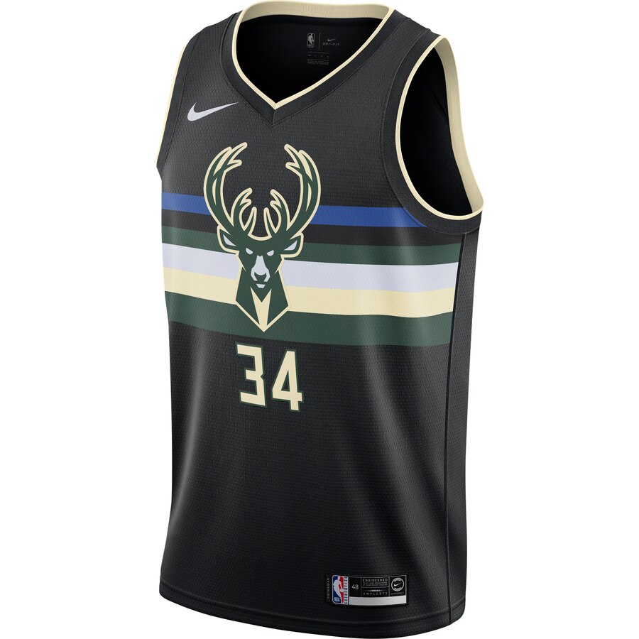 Alternative view of Giannis Antetokounmpo Milwaukee Bucks Finished Swingman Jersey Black - Statement Edition