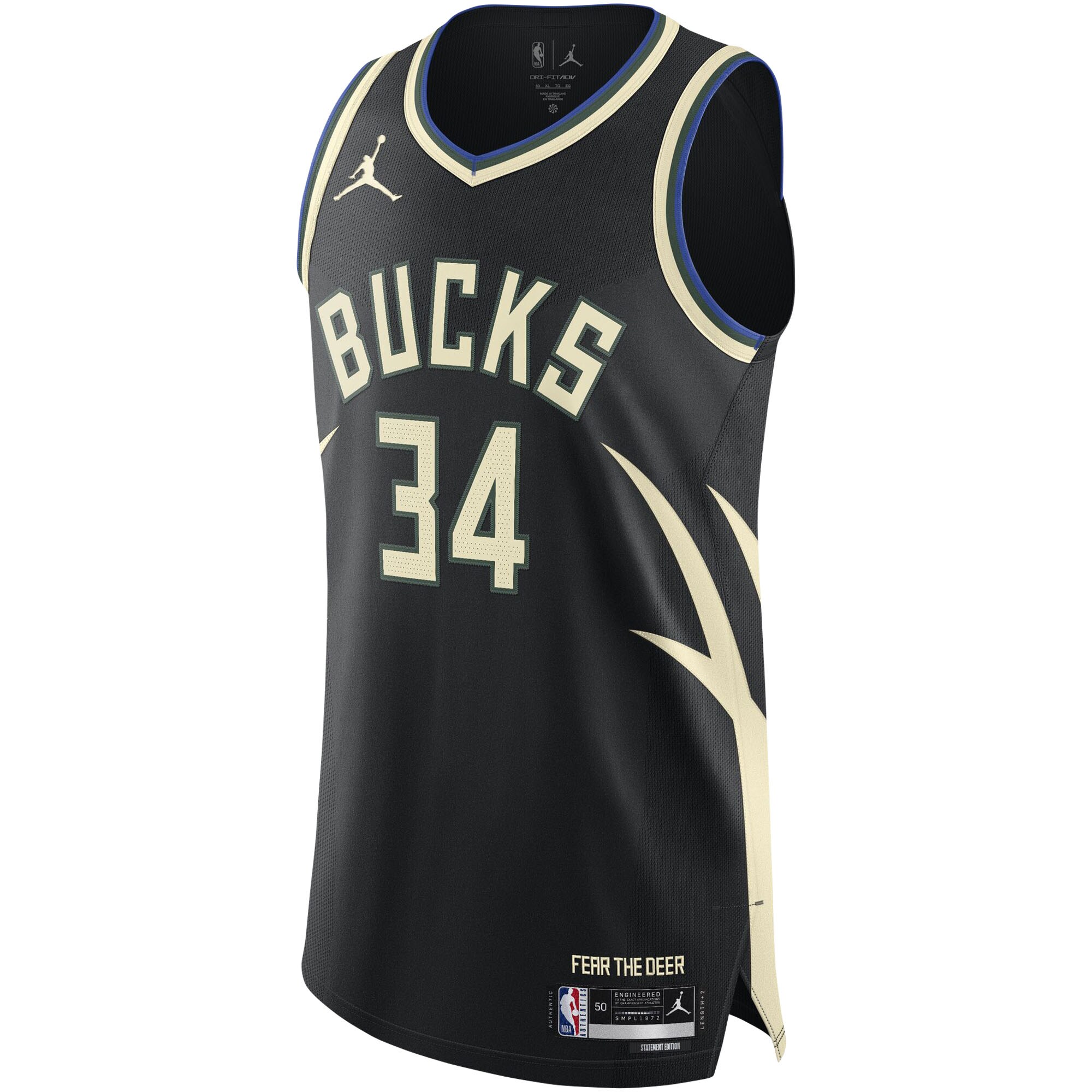 Alternative view of Giannis Antetokounmpo Milwaukee Bucks Jordan Brand Authentic Player Jersey - Statement Edition - Black