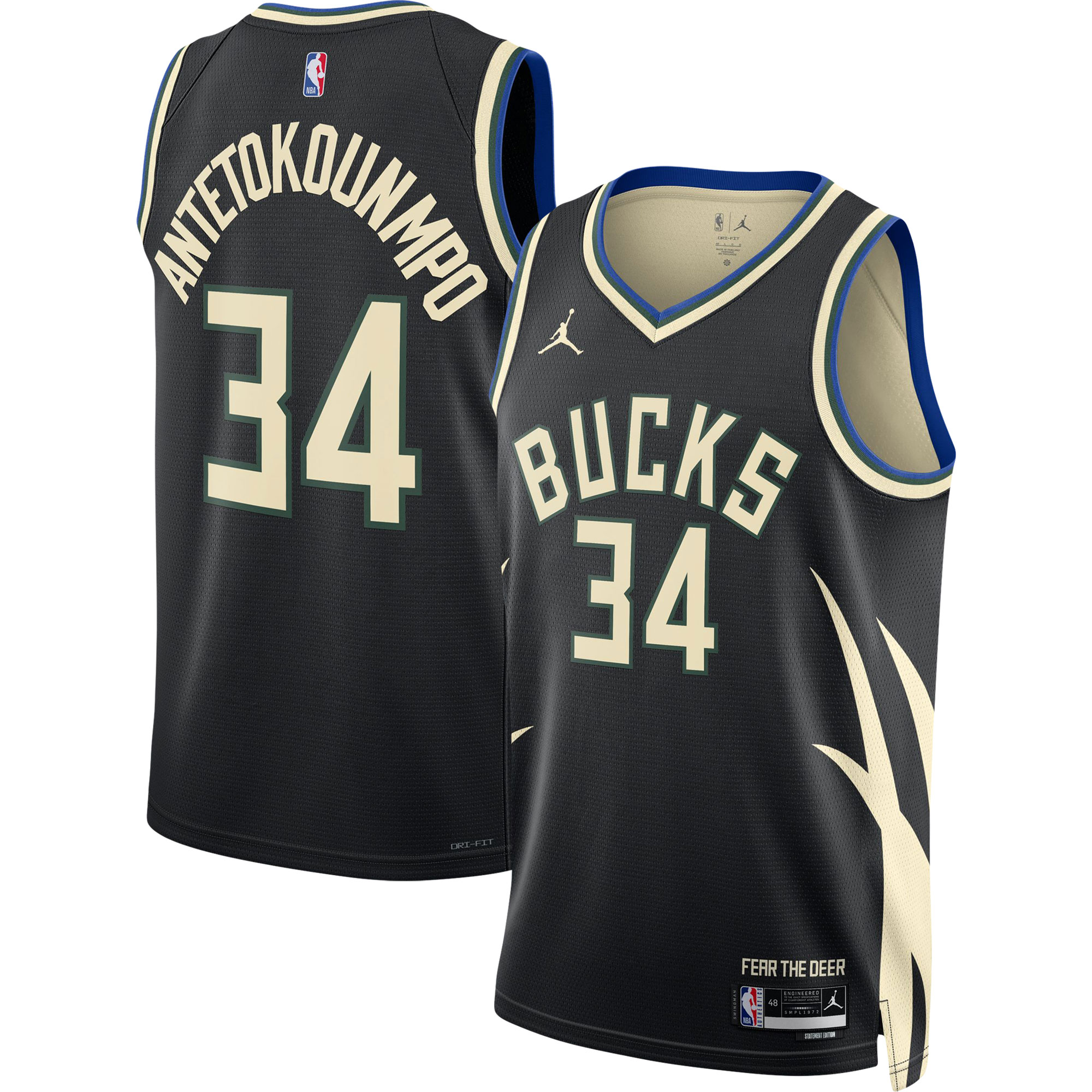 Alternative view of Giannis Antetokounmpo Milwaukee Bucks Jordan Brand Unisex Swingman Jersey – Statement Edition – Black