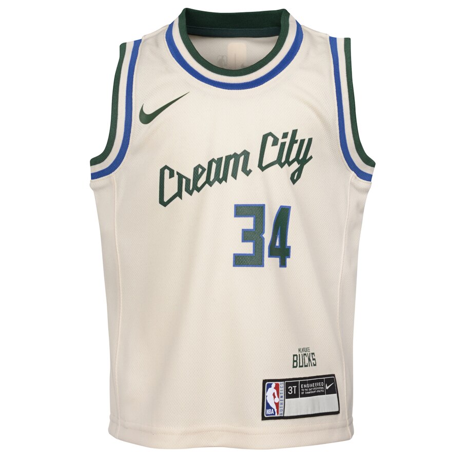Alternative view of Giannis Antetokounmpo Milwaukee Bucks Preschool 2019/20 City Edition Replica Jersey - Cream