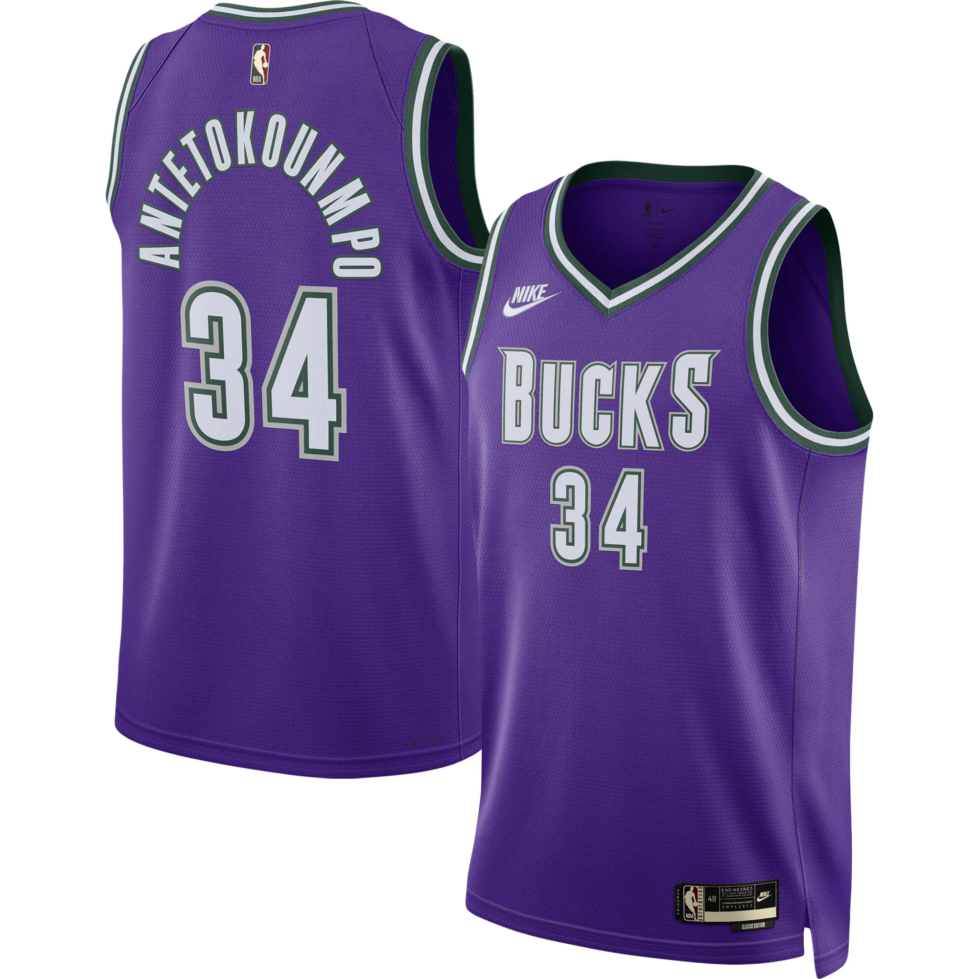 Alternative view of Giannis Antetokounmpo Milwaukee Bucks Swingman Jersey - Classic Edition - Purple