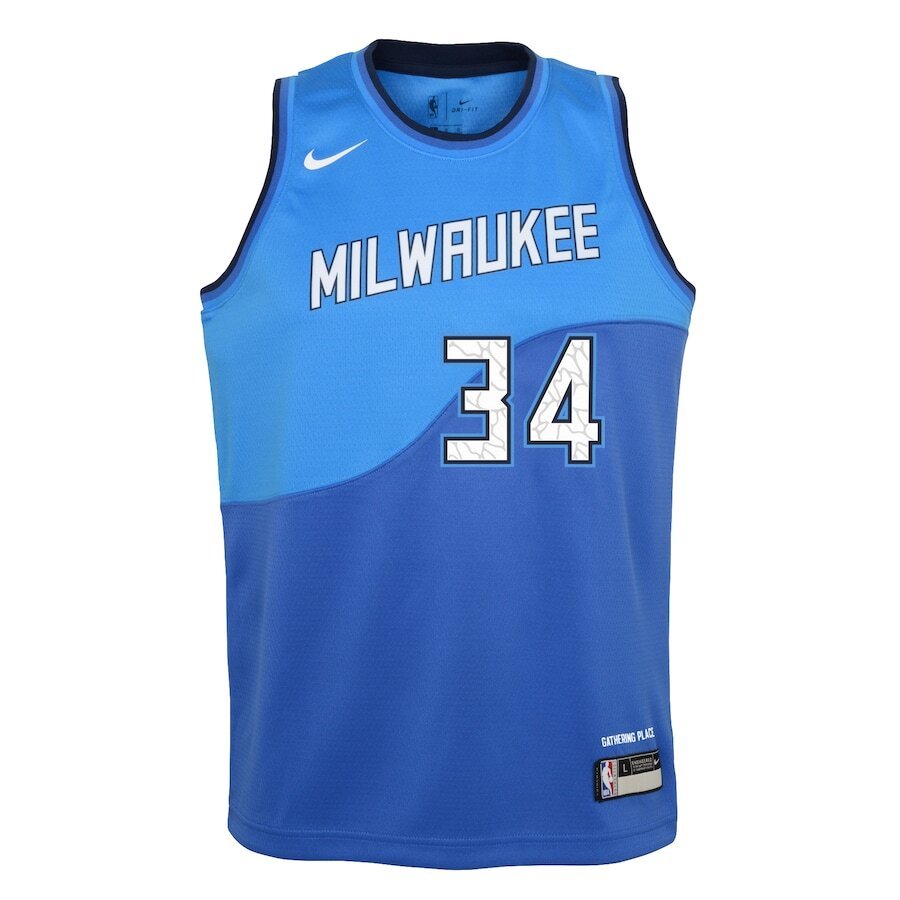 Alternative view of Giannis Antetokounmpo Milwaukee Bucks Youth 2020/21 Swingman Jersey Royal - City Edition