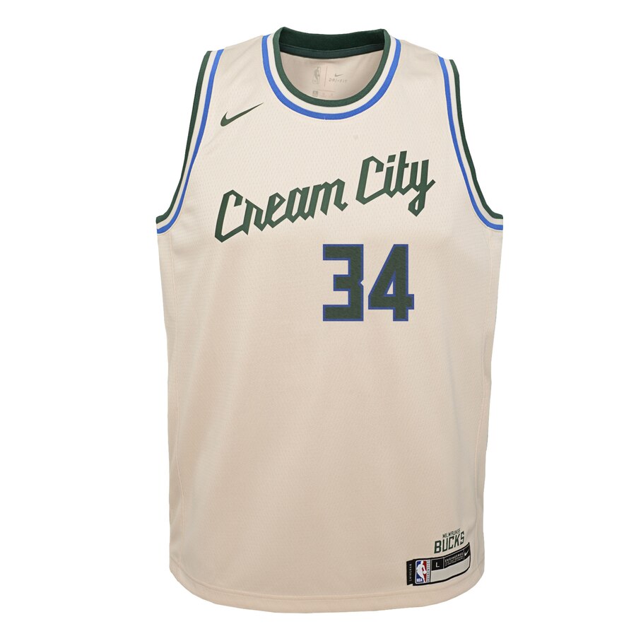 Alternative view of Giannis Antetokounmpo Milwaukee Bucks Youth Swingman Jersey Cream - City Edition