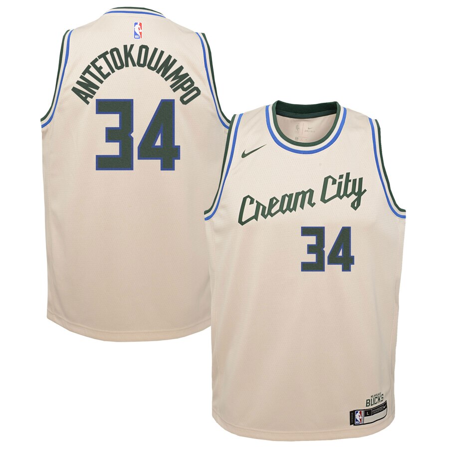 Giannis Antetokounmpo Milwaukee Bucks Youth Swingman Jersey Cream - City Edition
