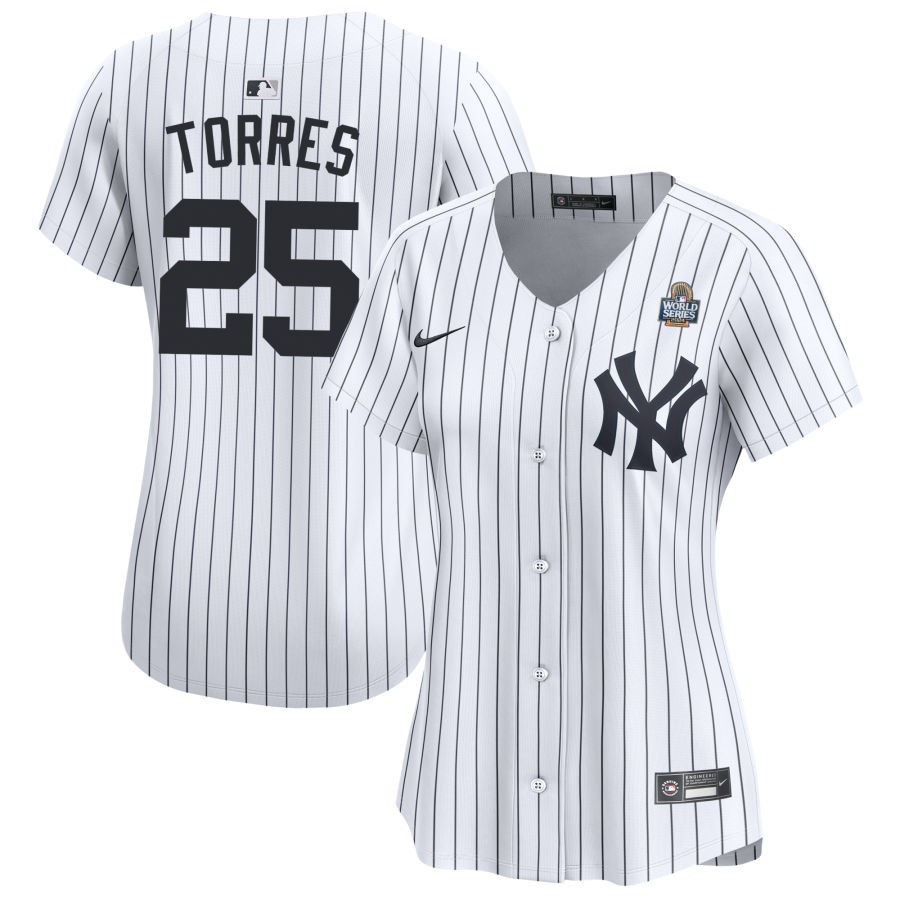 Gleyber Torres 25 New York Yankees Women's 2024 World Series Home Limited Jersey - White 