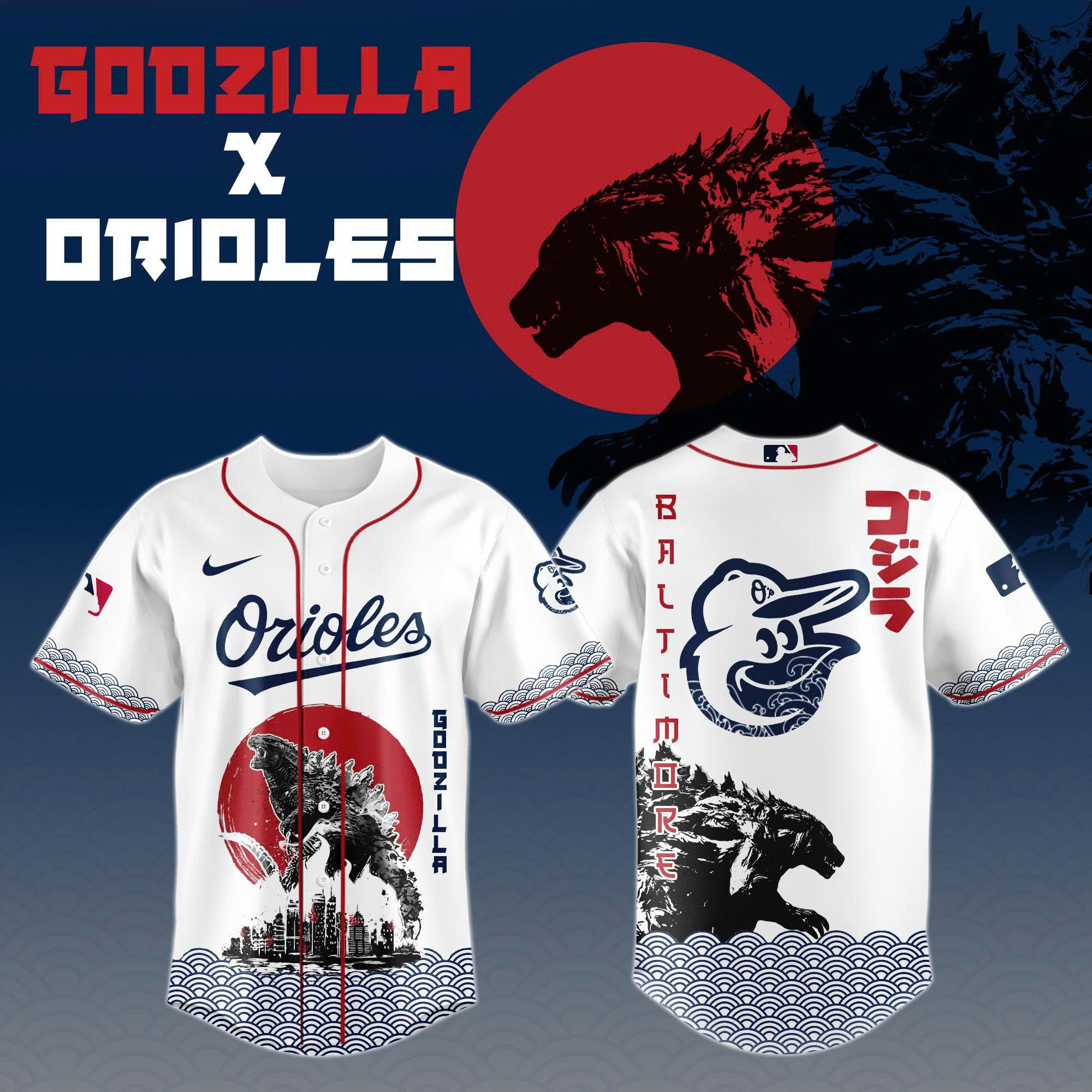 Godzilla X Baltimore Orioles Custom Baseball Jersey