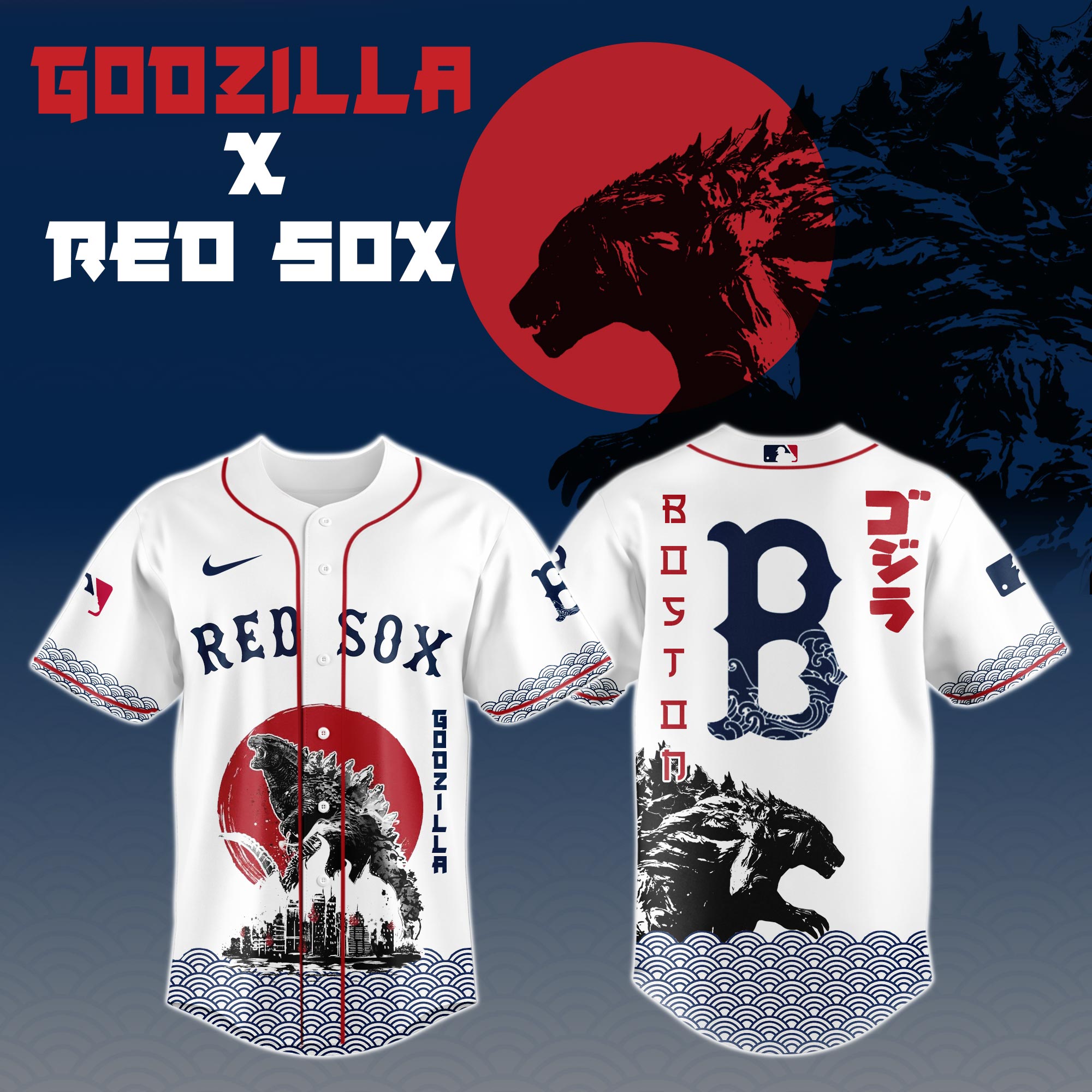 Godzilla X Boston Red Sox Custom Baseball Jersey