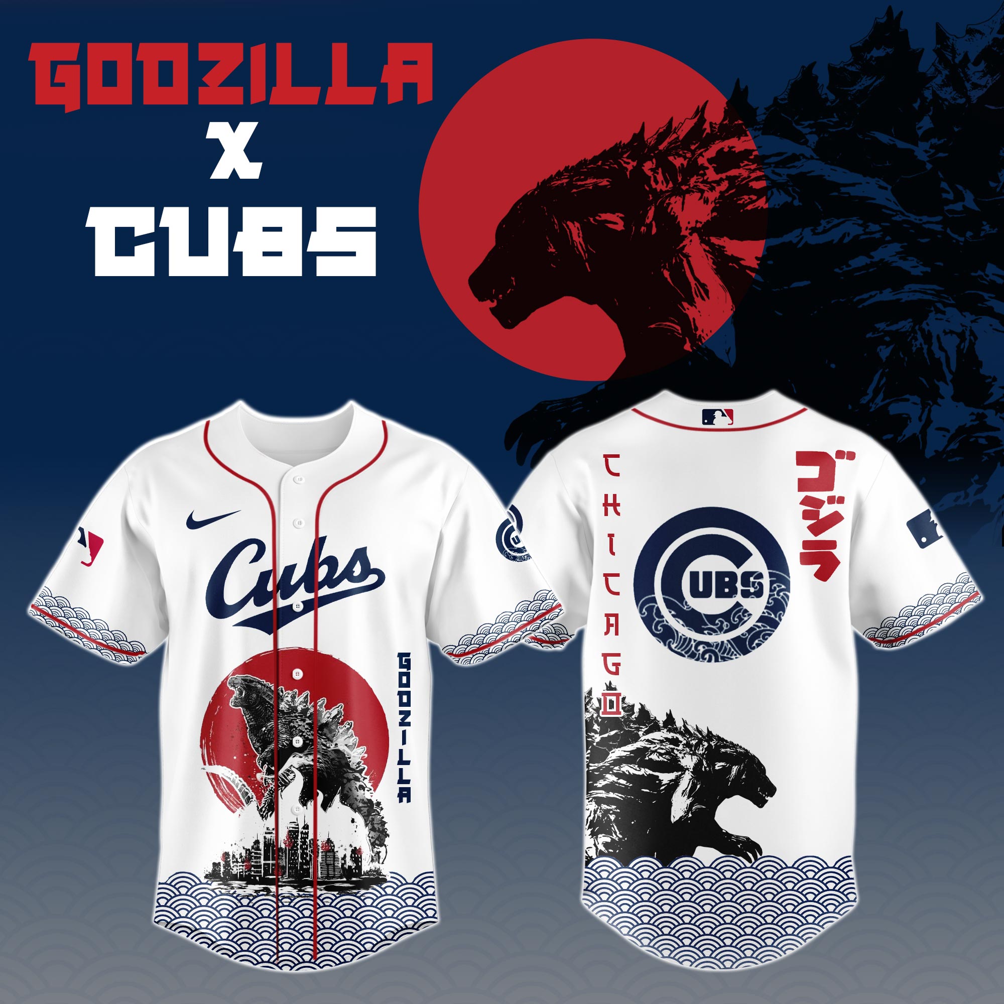 Godzilla X Chicago Cubs Custom Baseball Jersey