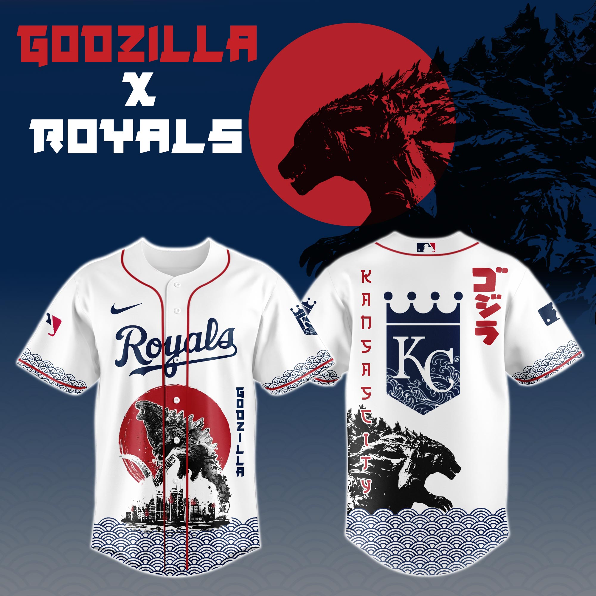 Godzilla X Kansas City Royals Mlb Custom Baseball Jersey