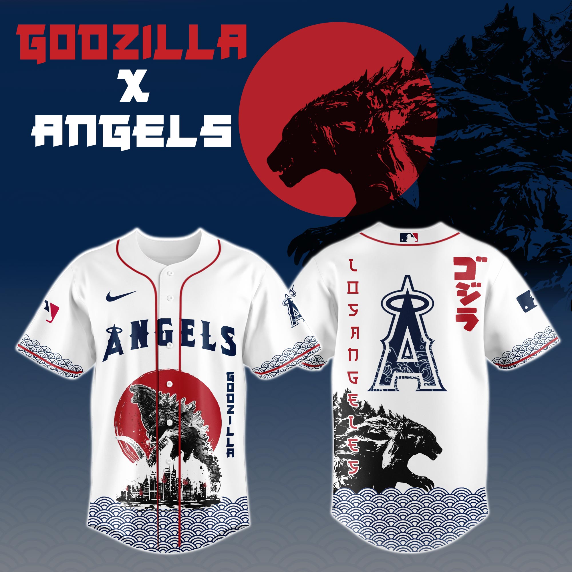 Godzilla X Los Angeles Angels Mlb Custom Baseball Jersey