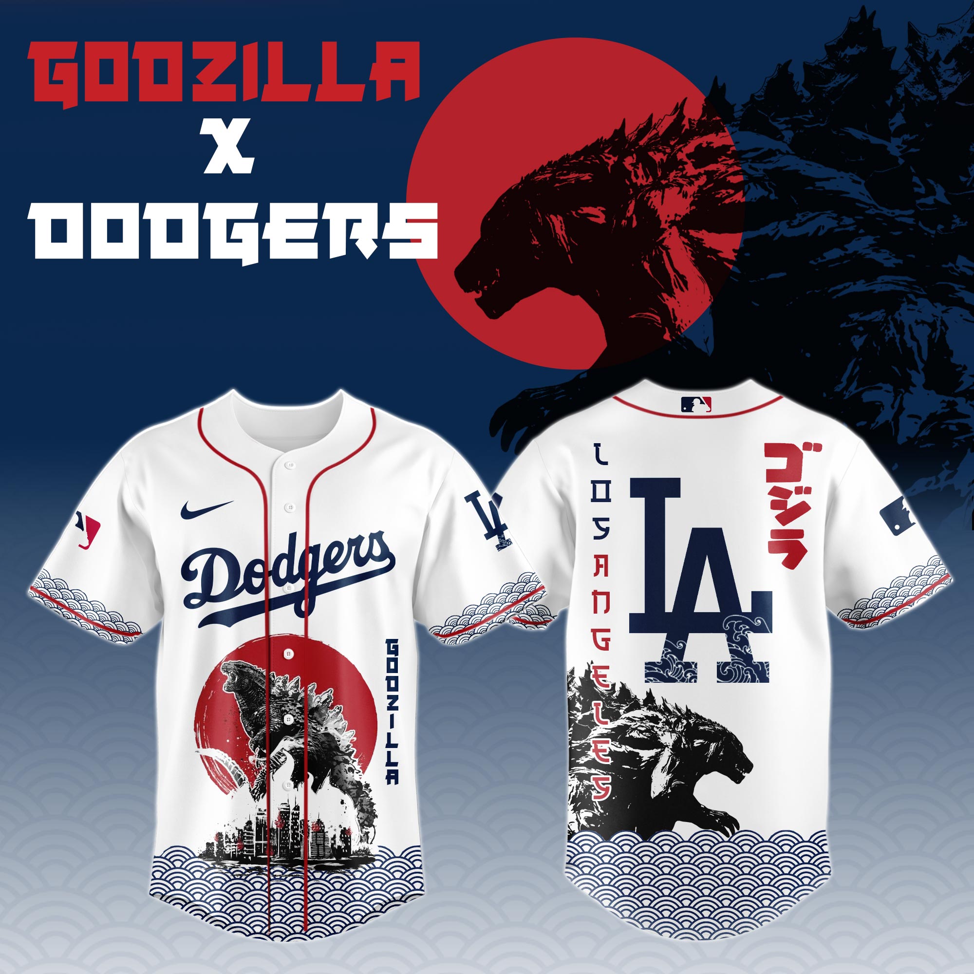 Godzilla X Los Angeles Dodgers Custom Baseball Jersey