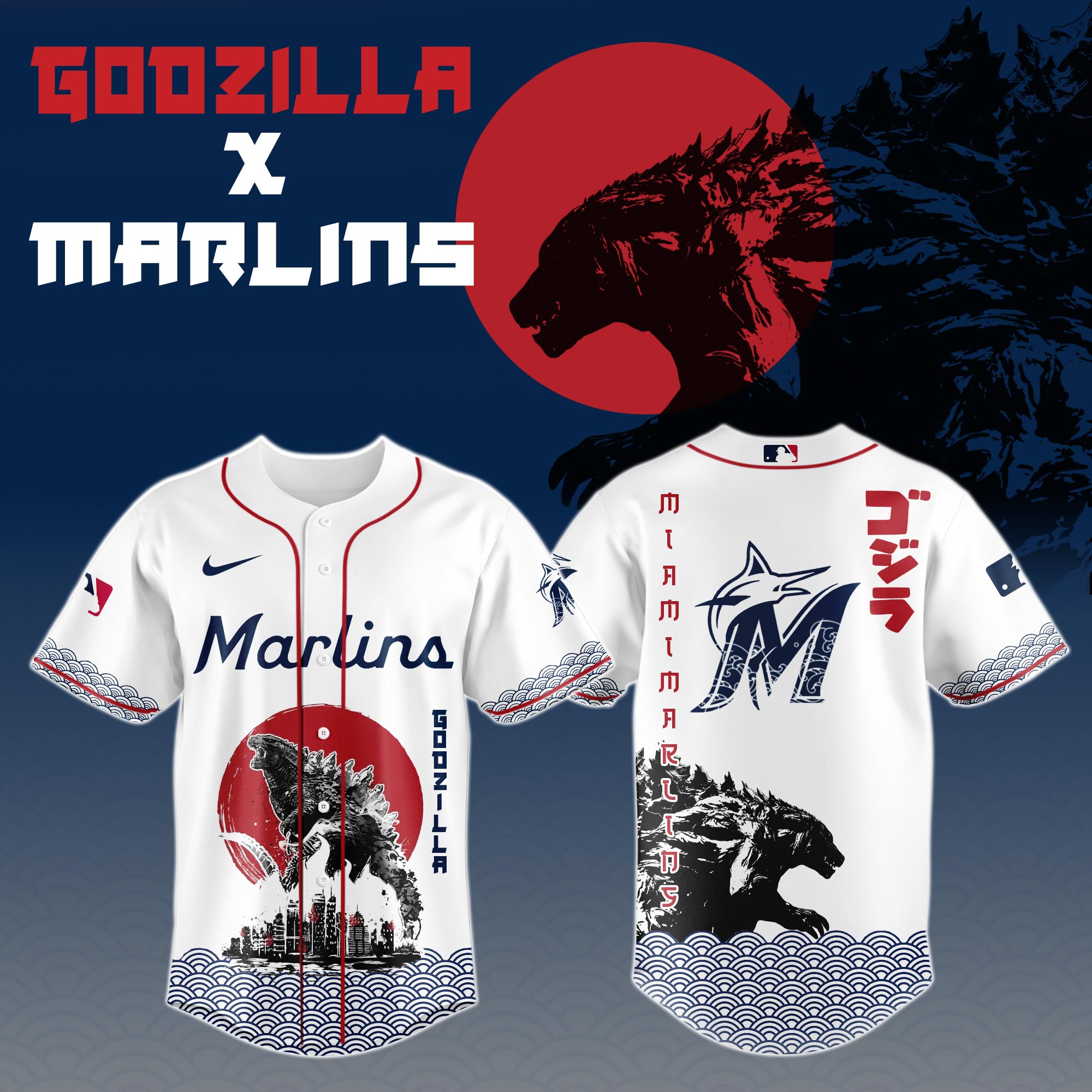 Godzilla X Miami Marlins Mlb Custom Baseball Jersey