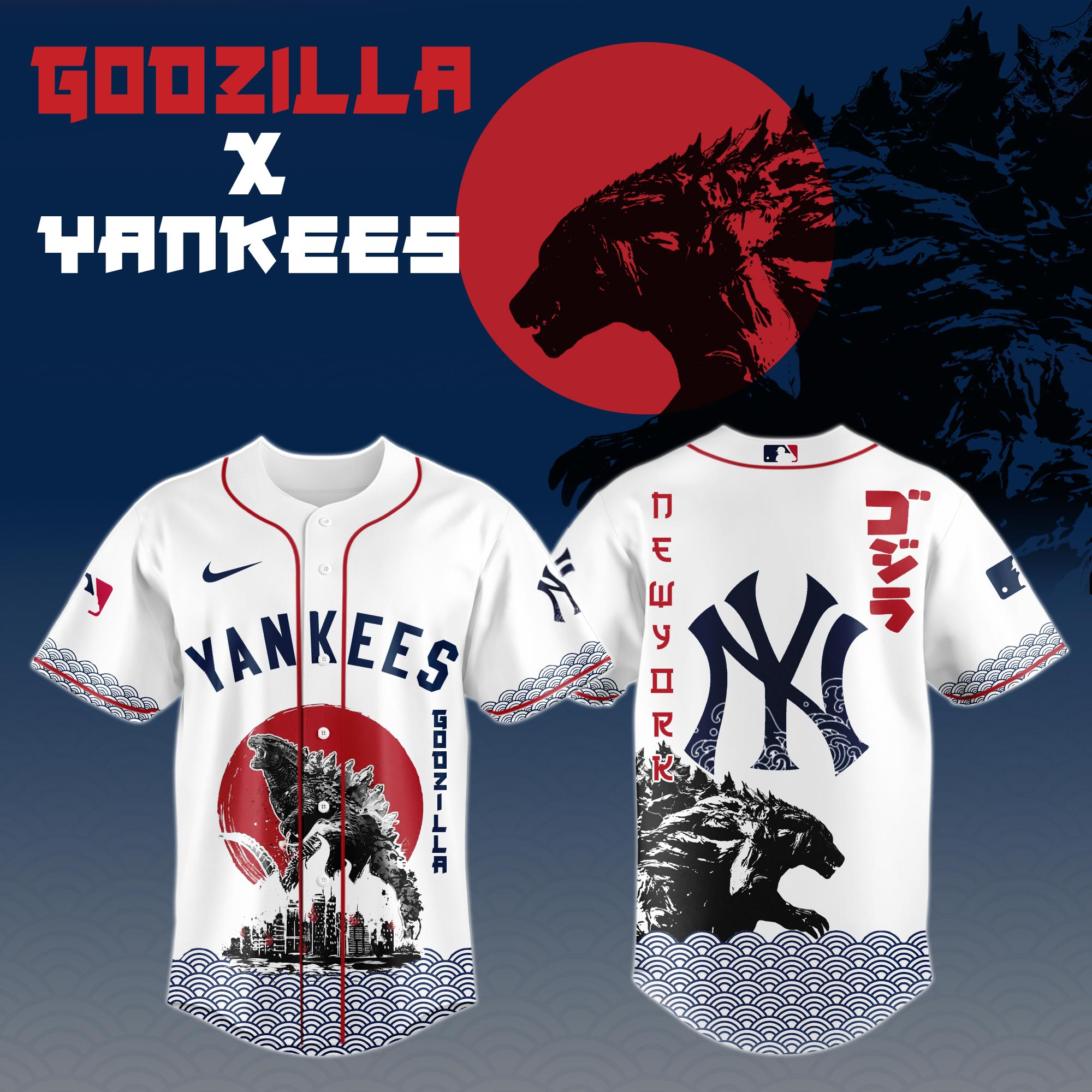 Godzilla X New York Yankees Mlb Custom Baseball Jersey