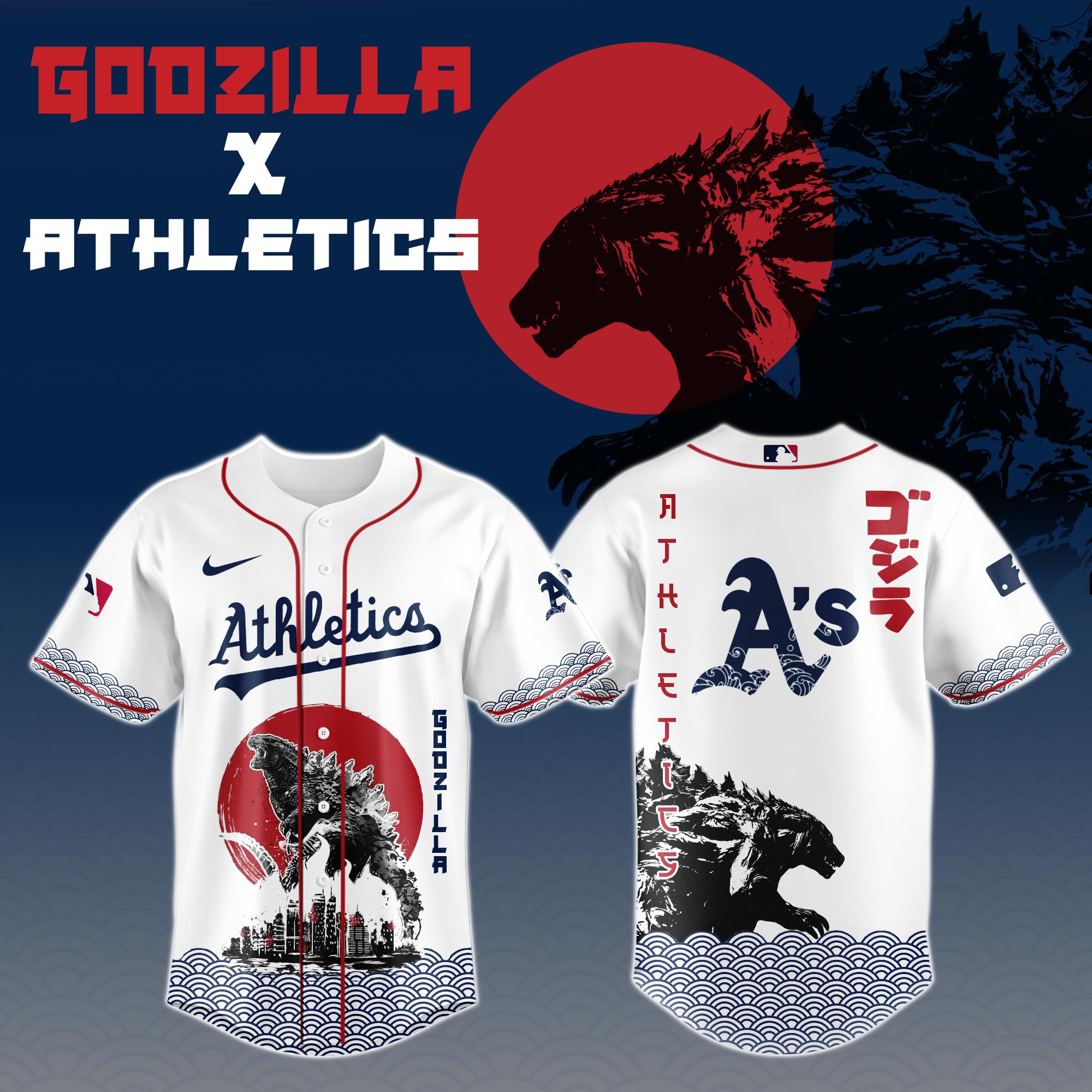 Godzilla X Oakland Athletics Custom Baseball Jersey